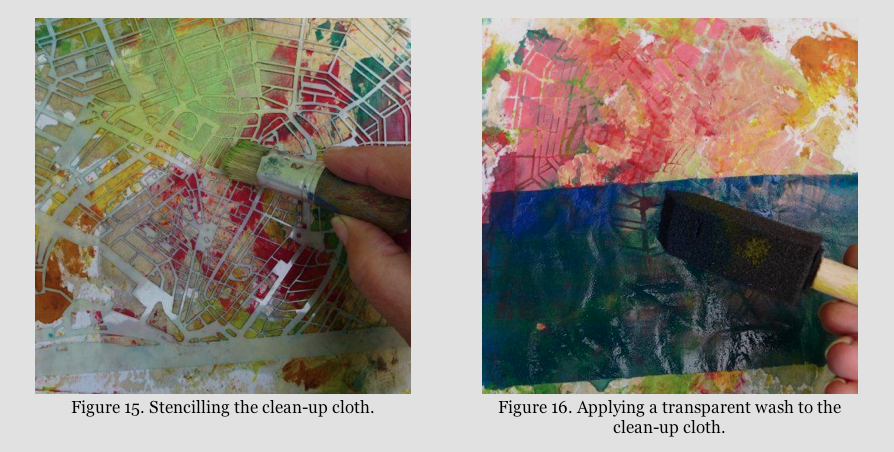 Here are two in-process photos of painting a wash over a stencilled piece.  I am SO going to try this!