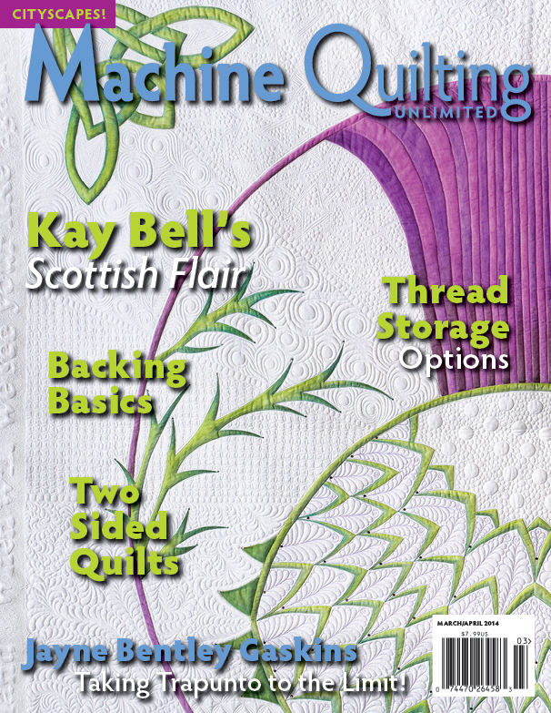 Machine Quilting Unlimited March/April Issue with my article on dust along with other great articles.  LOVED the one by fellow-Mainer Margaret Solomon Gunn on scalloped bindings and one on Jenny Bowker's quilts.
