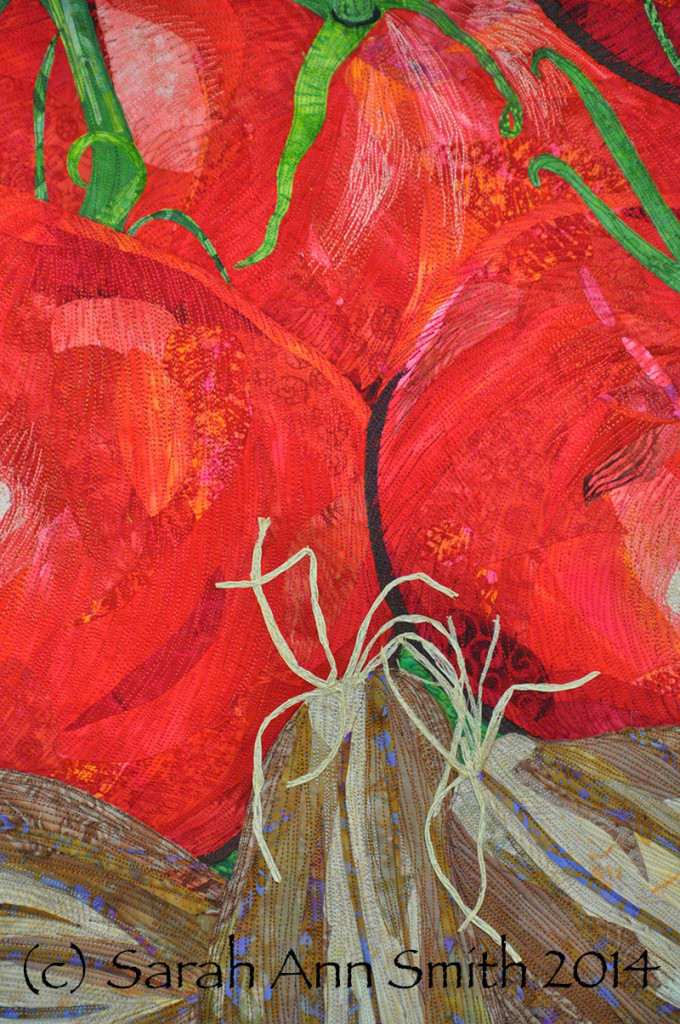 Detail of raffia "roots" on the shallots. Insalata by Sarah Ann Smith. (c) 2014