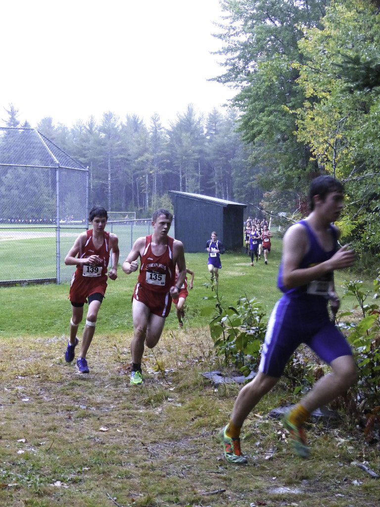 Not a brilliant photo, but this truly says autumn to me:  Cross Country team in full swing.  It is Homecoming at Camden Hills, it is raining, cold and dreary.  Eli is rounding the bend (#135) into my favorite view of the course alongside his friend since first grade, Ben.  Ben has FINALLY grown—now nearly as tall as Eli, who outweighs him by 45 pounds!  And still as fast and sometimes faster (proud mama!).