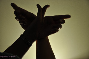 The original photo of my hands.  Had a photography (for quilts) light shining up to get a sharp silhouette.