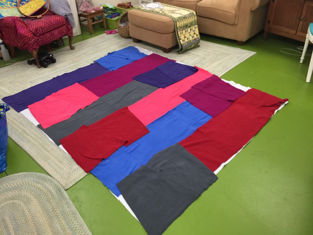 Laying out the fleece for the second backing