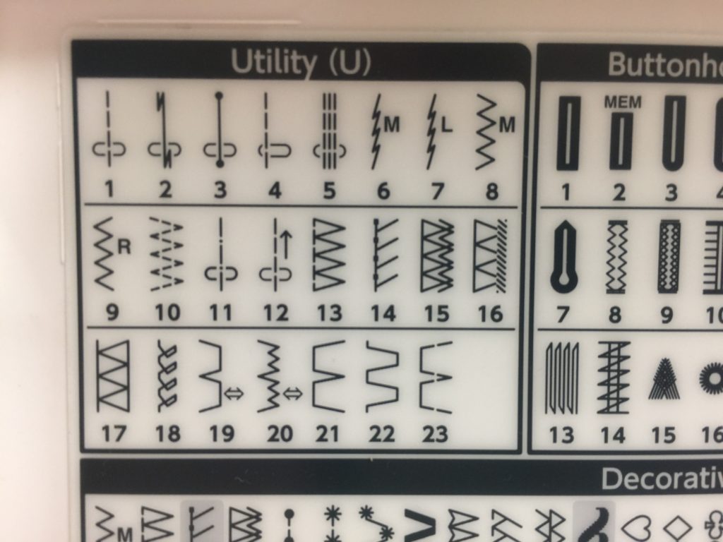 Utility stitches on the Janome 9400. These stitches are available on even the most basic machines.