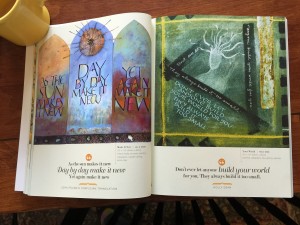 A two page spread featuring artwork by Jill K. Berry (left) and Holly Dean.  If you look closely in the center, you'll see a small bit of orange...
