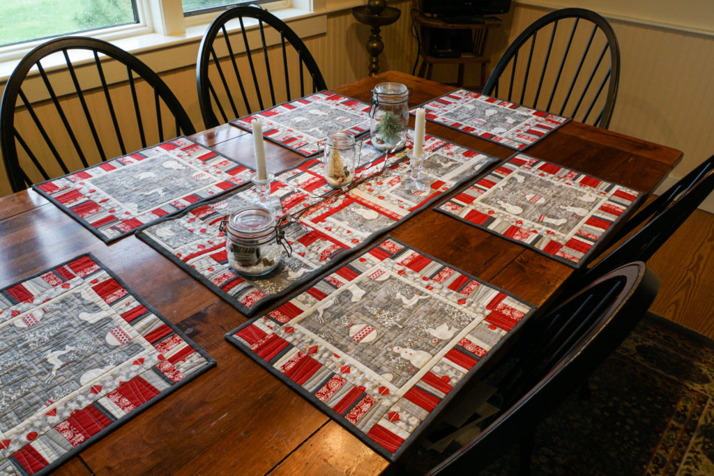 Modern Winter placemats and table runner.
