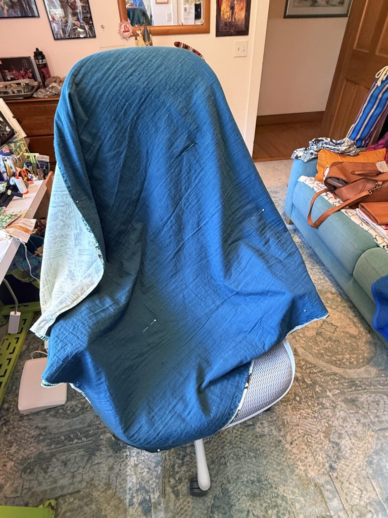 About to sew.. you can (barely) see the pins in the center. On to sewing!